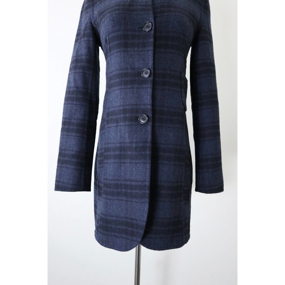 Akris US 4 Double Faced Wool Reversible Longline Jacket Navy Plaid Black - Picture 3 of 16